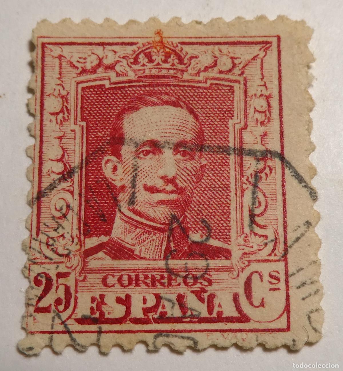 Sellos: Sello Postal de 25 c&eacute;ntimos 1922-30 Alfonso XIII ,Tipo Vaquer