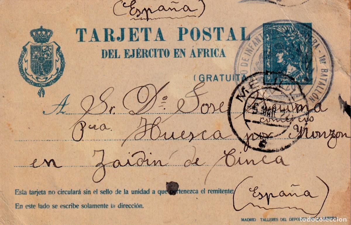 Sellos: TARJETA POSTAL EJERCITO DE AFRICA CIRCULADA DE BATEL A JARDIN DE CINCA