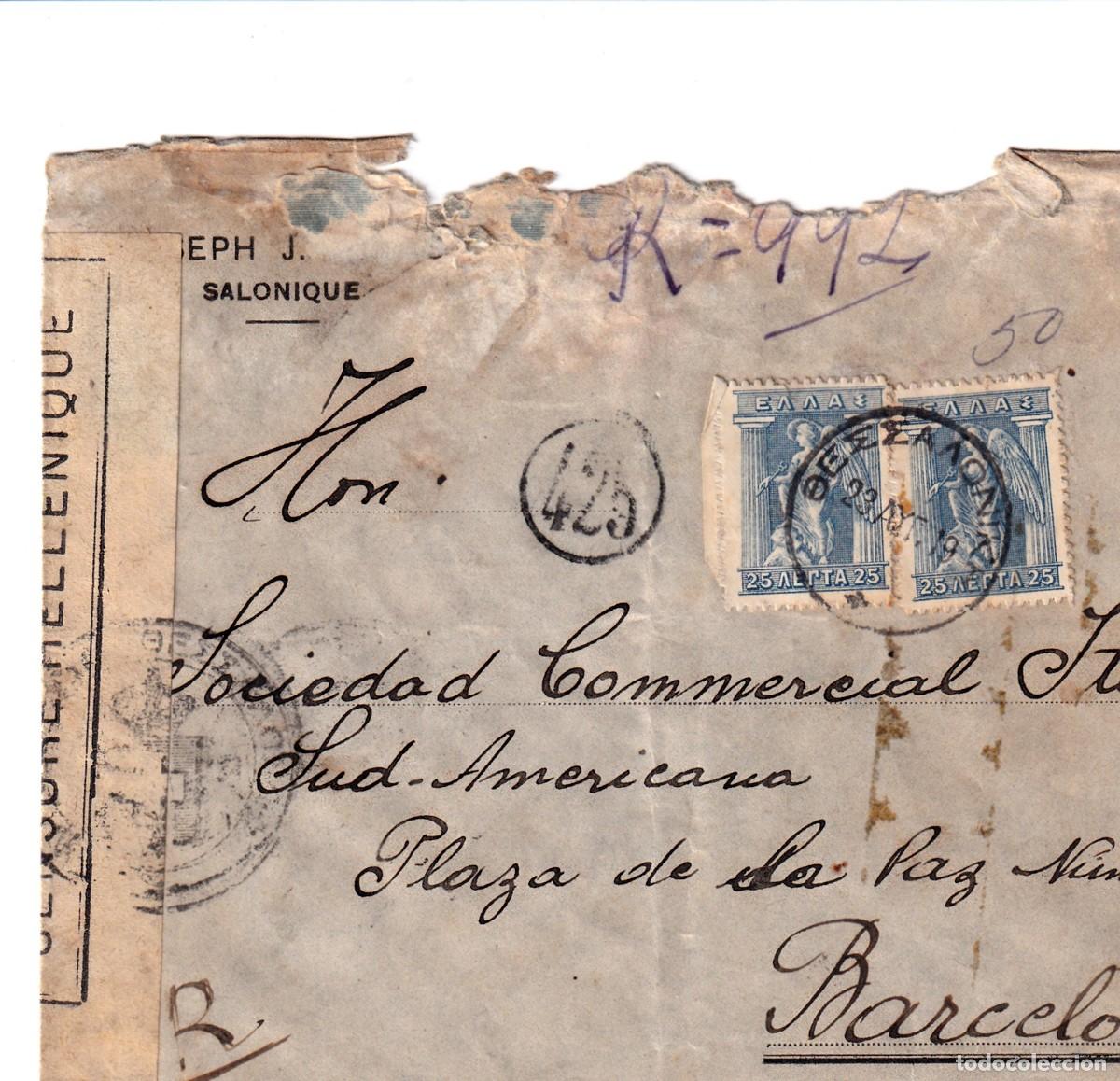 Sellos: GRECIA CERTIFICADO CIRCULADO DE SALONICA A BARCELONA 1919