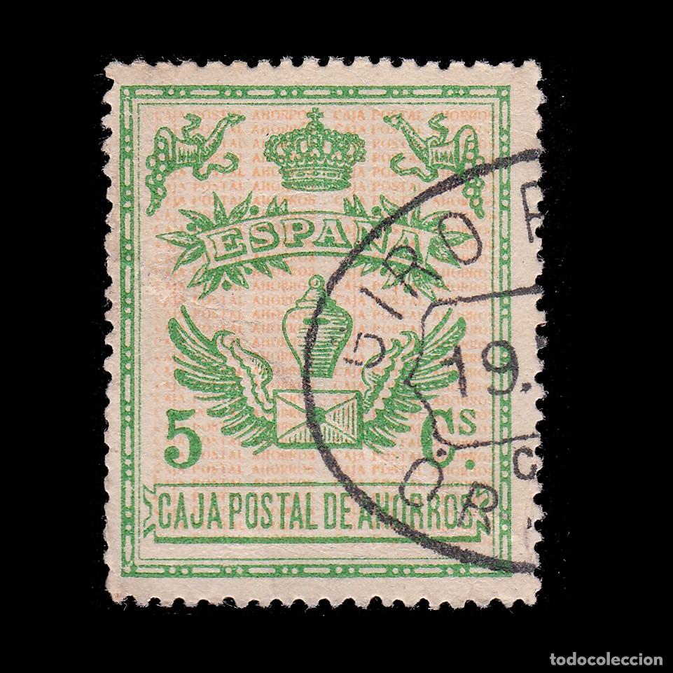 Sellos: CAJA DE AHORROS.1918.Edifil 5c. Matasello. EDF. 25 + OBSEQUIO