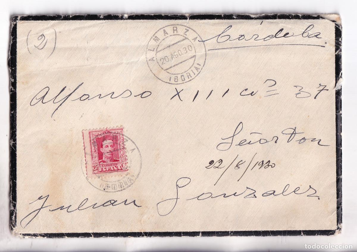Sellos: SOBRE CON LA CARTA. ALMARZA. SORIA. 1930. A C&Oacute;RDOBA. BONITO FECHADOR