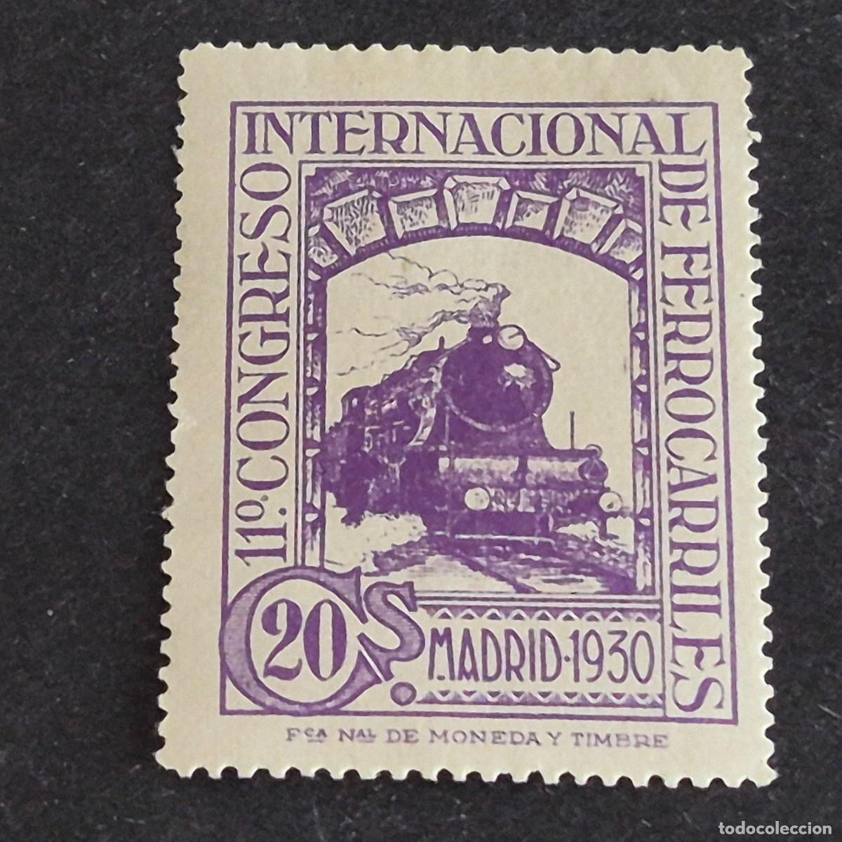 Sellos: ESPA&Ntilde;A, 1930, XII CONGRESO INTERN. FERROCARRILES, EDIFIL 474*, NUEVO, GOMA, FIJASELLO, ( LOTE AR )