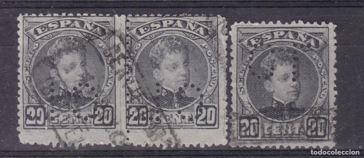 Sellos: AA12- Alfonso XIII Cadete 20 Cts x 3 Perforados CL. Pareja Variedad DENTADO LINEA