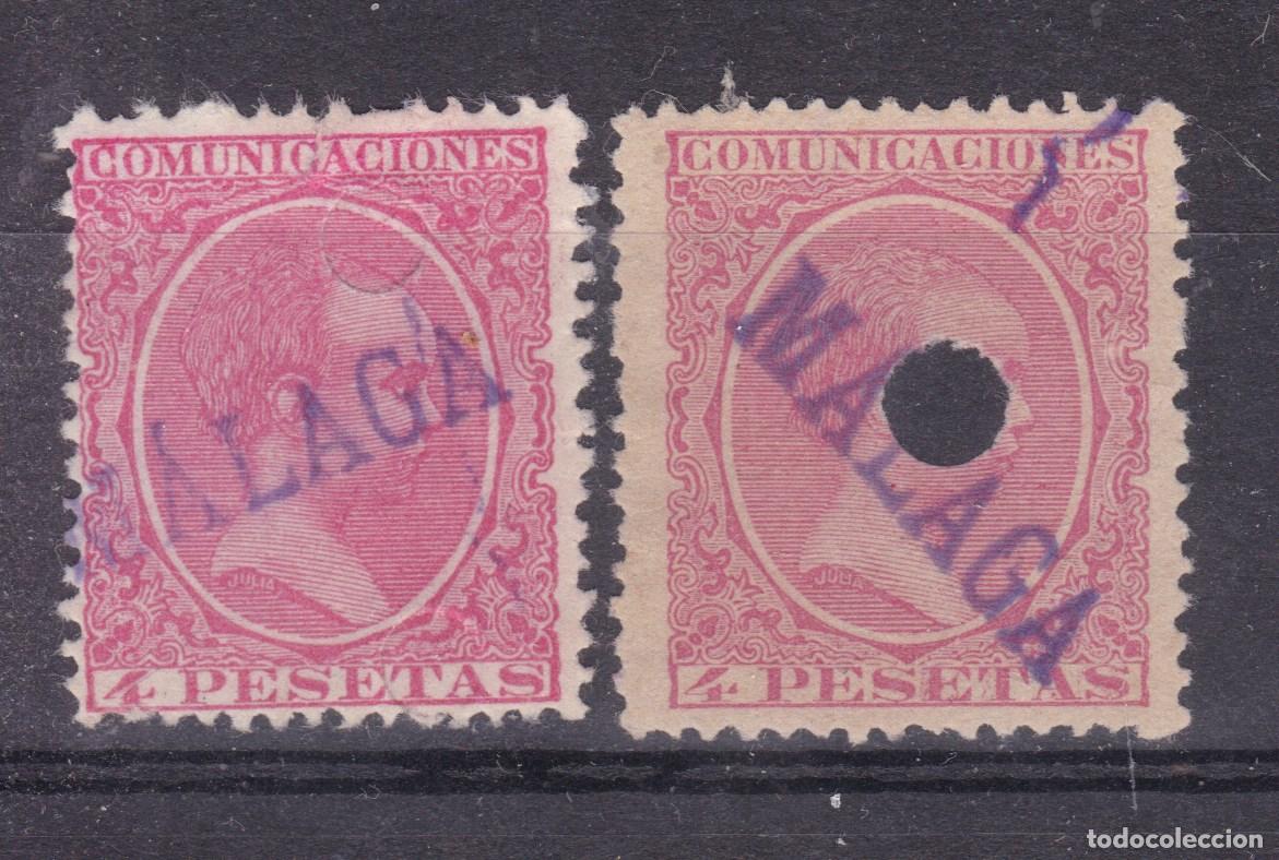 Sellos: AA12- Alfonso XIII Pel&oacute;n Edifil 227T x 2 usados MALAGA . FALSO POSTAL