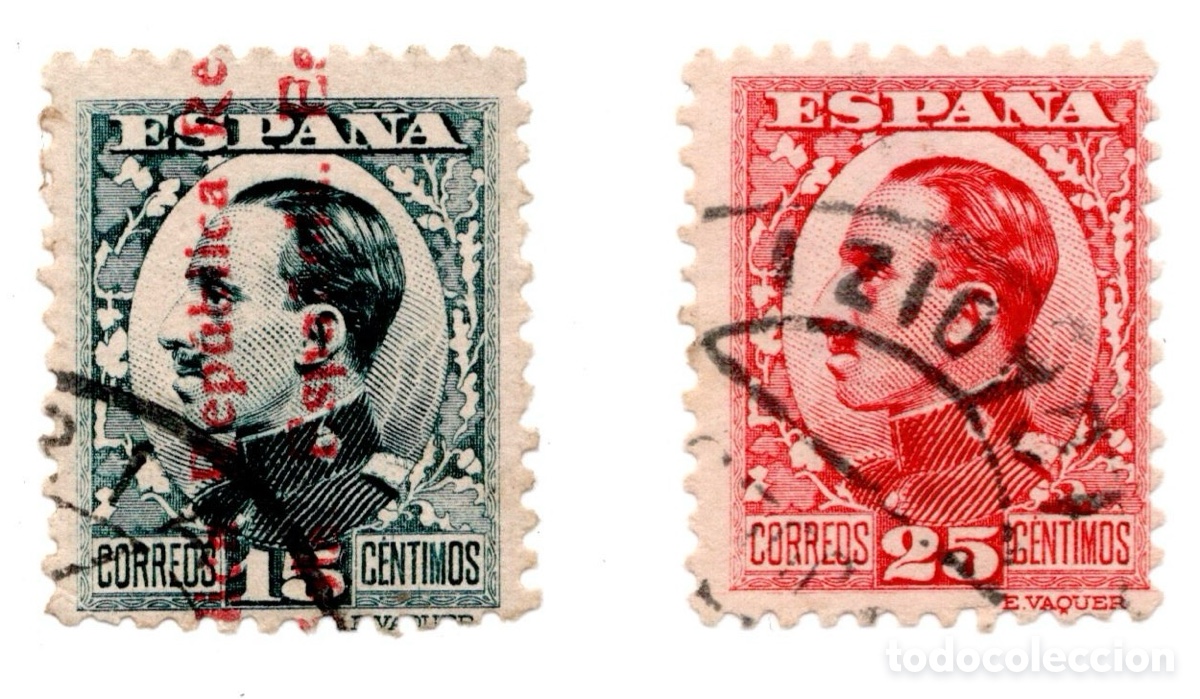 Sellos: Espa&ntilde;a Vaquer de perfil lote 2 sellos Edifil 495 596 usados