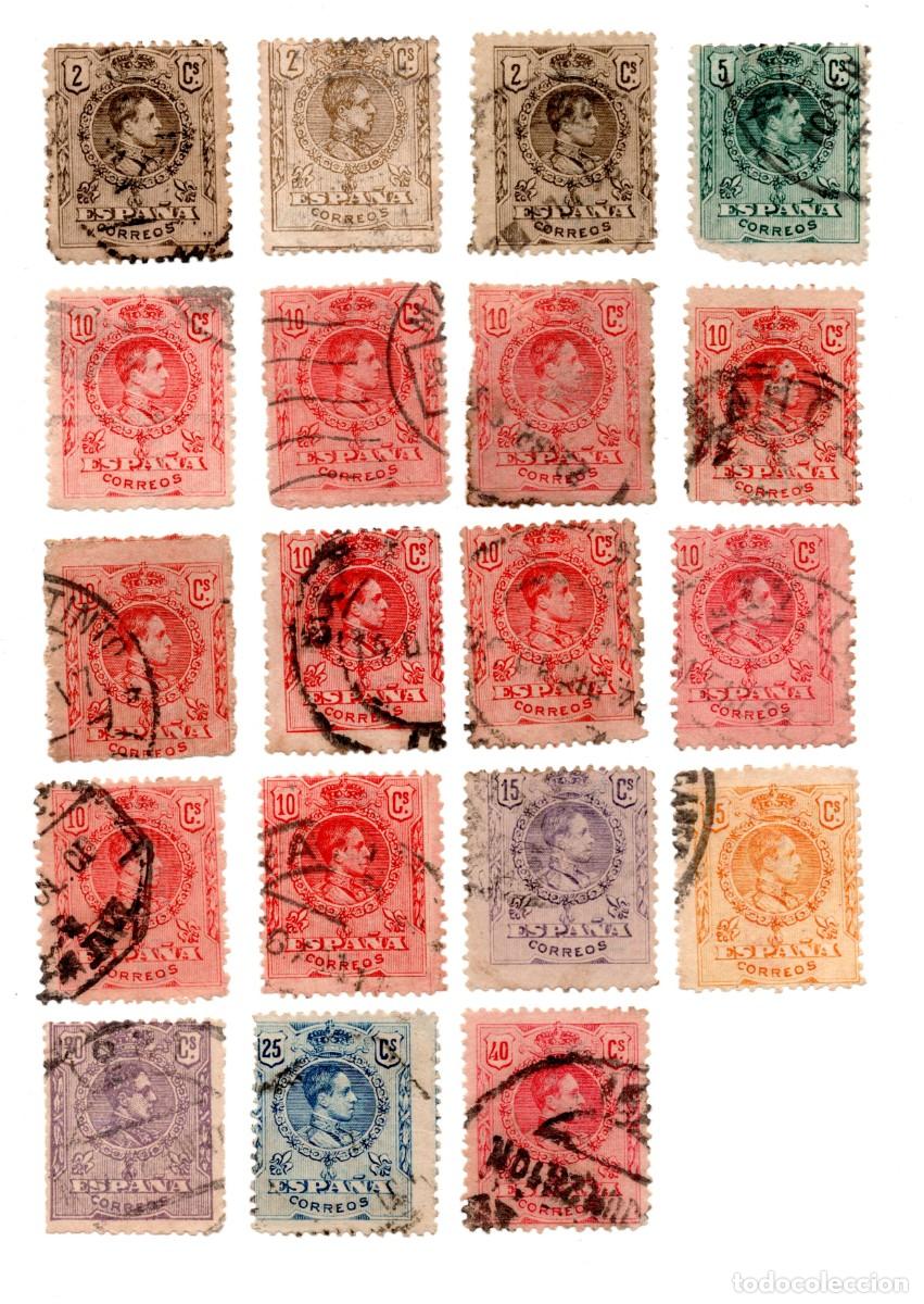 Sellos: Espa&ntilde;a 1909-1922 Alfonso XIII Medall&oacute;n - Lote 19 sellos usados con numeraci&oacute;n de control al dorso