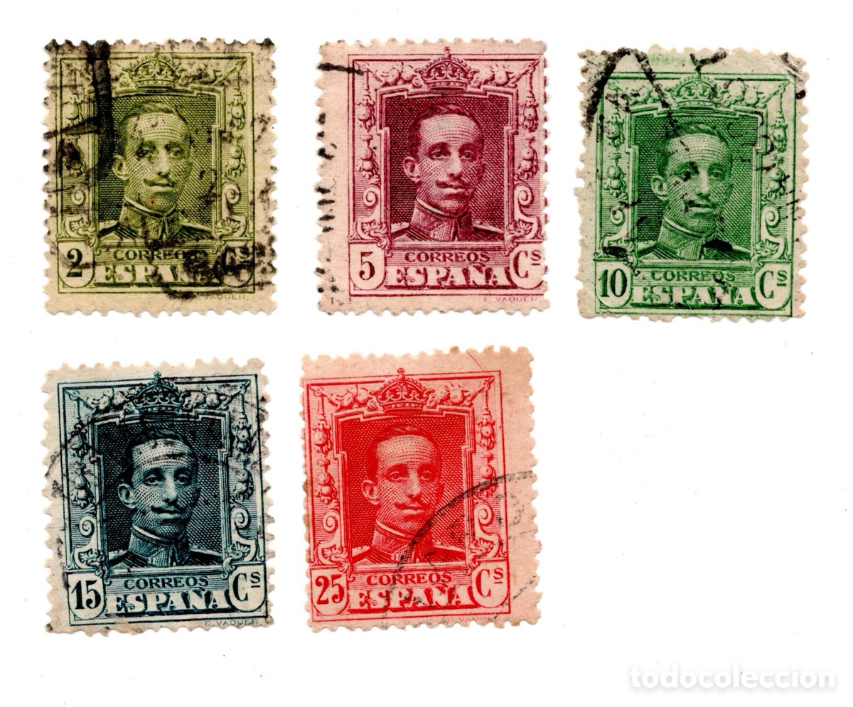 Sellos: Espa&ntilde;a 1922-1930 Alfonso XIII Vaquer lote 5 sellos usados Edifil 310 311 314 315 317