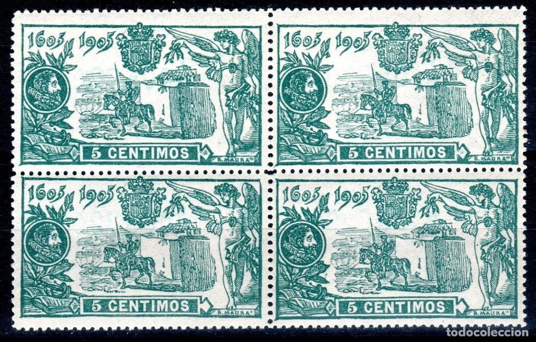 Sellos: EDIFIL 257 III CENTENARIO PUBLICACI&Oacute;N DE EL QUIJOTE 1905 (BLOQUE DE 4). MNH **
