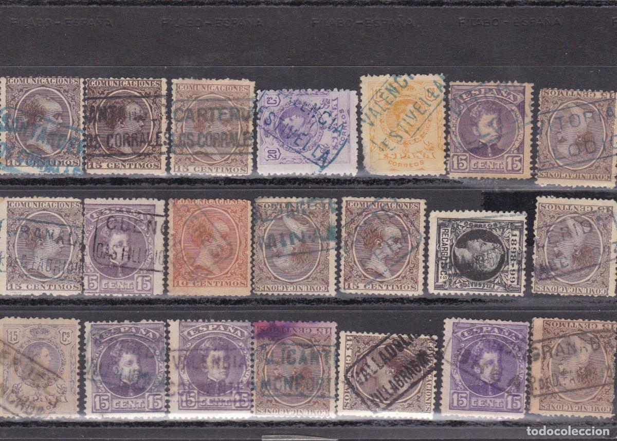 Sellos: FC-265-Alfonso XIII x 21 Sellos Matasellos CARTERIAS BONITAS