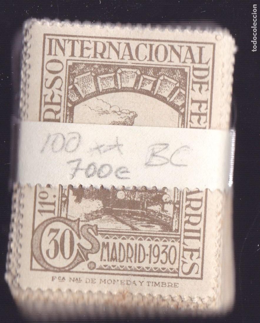 Sellos: FC-AZ- FERROCARRILES 1930 . 30 Cts Edifil 476. Pastilla 100 sellos ** Sin Fijasellos. 700 eur