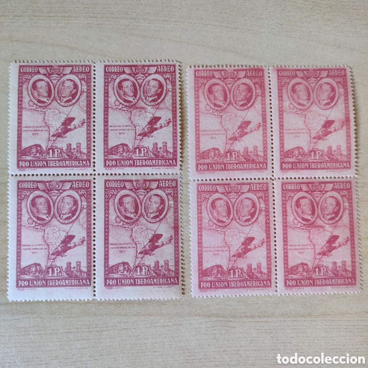 Sellos: Edifil 589 590 casta&ntilde;o violeta y carm&iacute;n Pro Uni&oacute;n Iberoamericana B4 x 2 MNH **