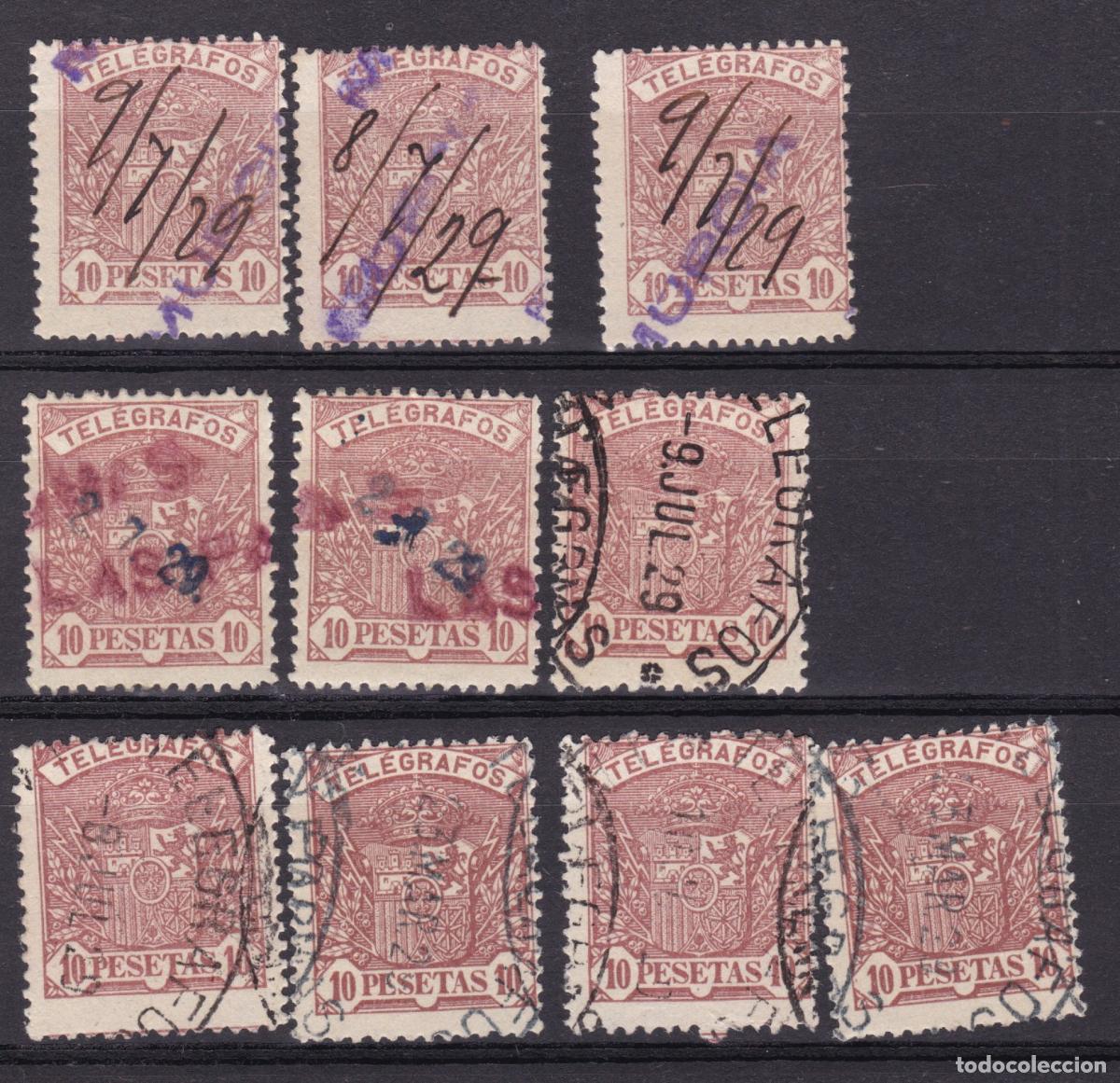 Francobolli: FC-139- TELEGRAFOS Edifil 62 x 10 Sellos Usados Murcia / las Palmas CLAVE + 70 Euros