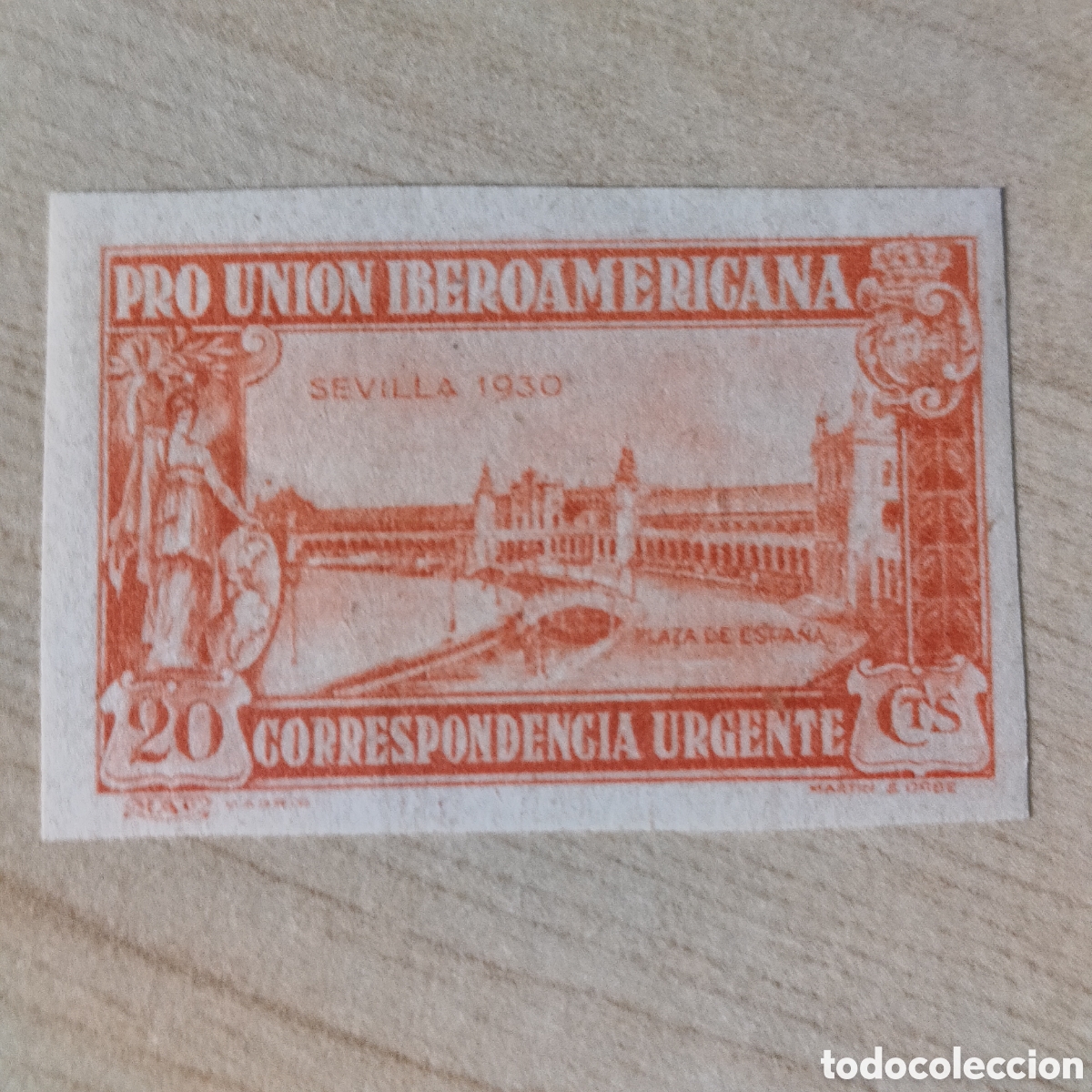 Sellos: SA1 Edifil 582 sin dentar Pro Uni&oacute;n Iberoamericana 20 cts Sevilla 1930