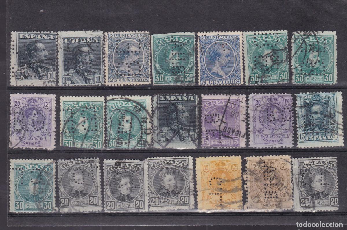 Sellos: FC-186- Alfonso XIII x 21 Sellos PERFORADOS-