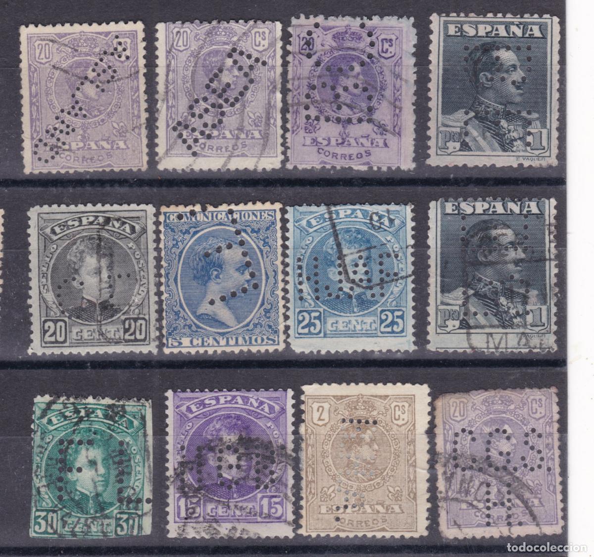 Sellos: FC-47- Alfonso XIII x 12 Sellos PERFORADOS