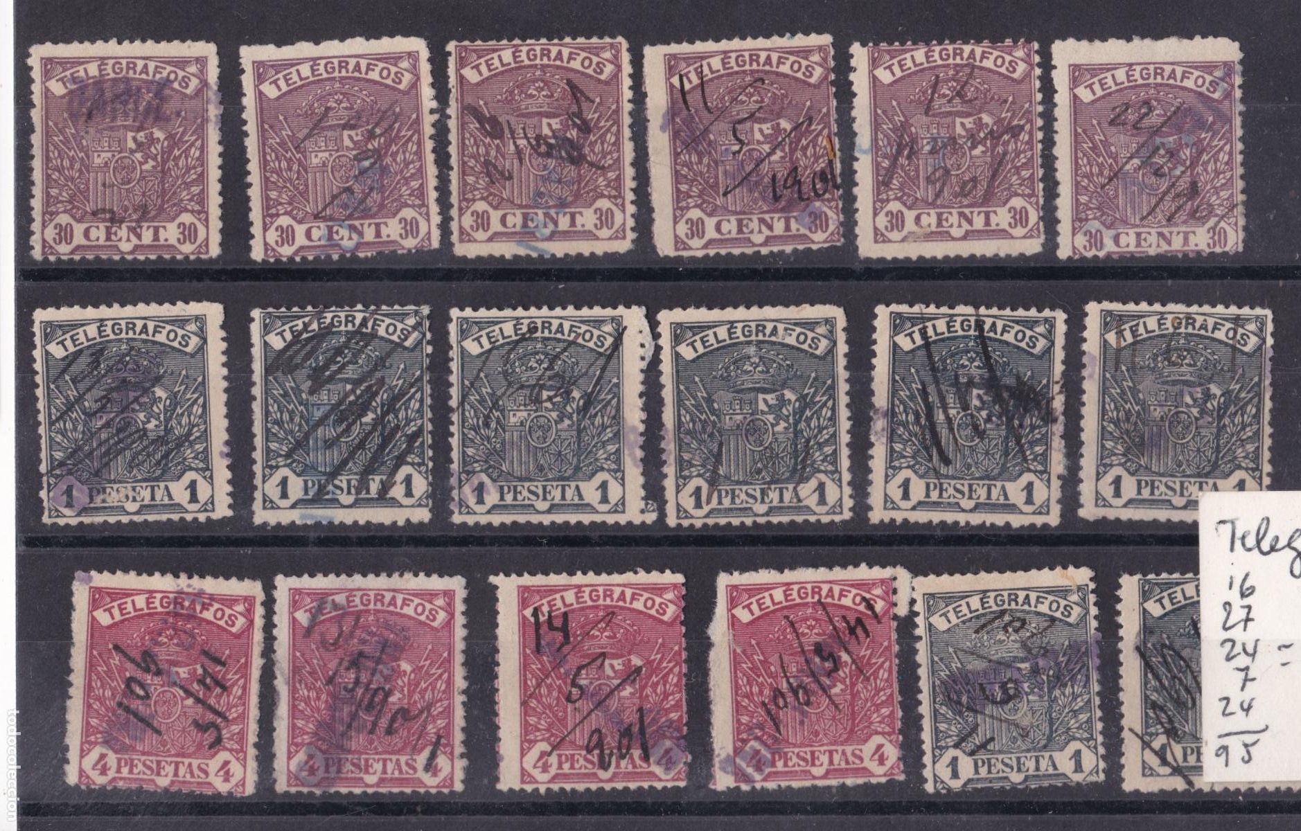 Sellos: FC-47- TELEGRAFOS Emision 1901 x 36 sellos + 100 euros