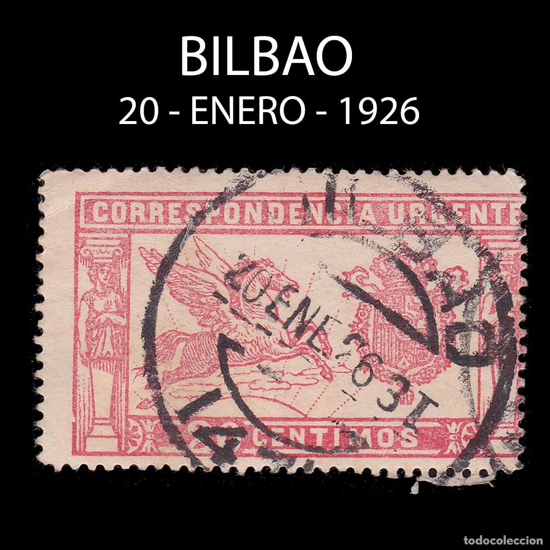 Sellos: ALFONSO XIII. 1925 Pegaso. 20c. BILBAO. Edifil 324 + OBSEQUIO