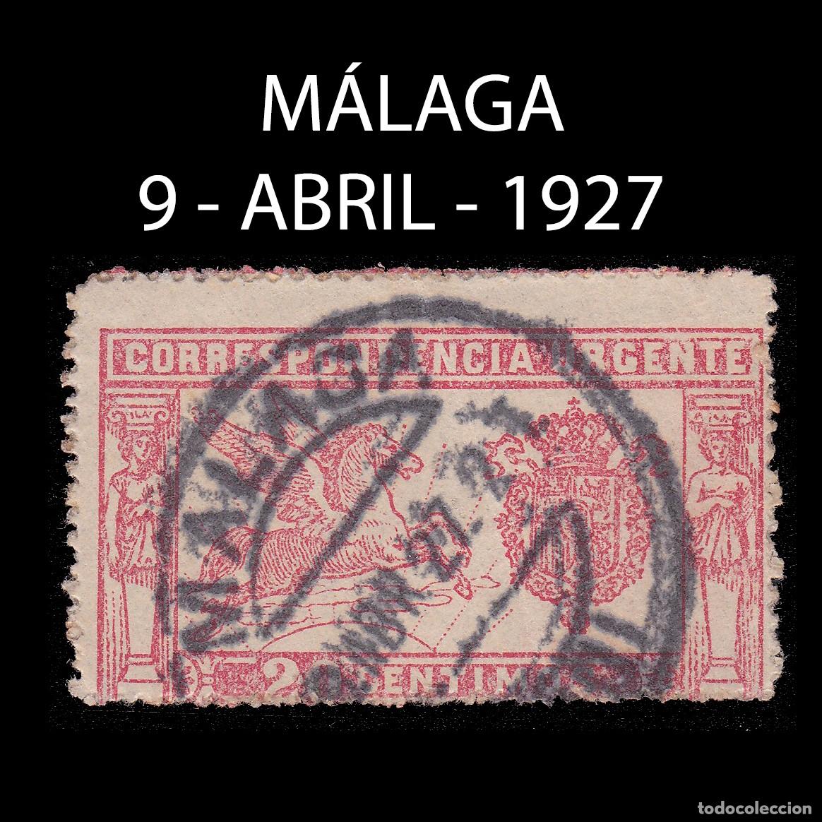 Sellos: ALFONSO XIII. 1925 Pegaso. 20c. MALAGA. Edifil 324 + OBSEQUIO