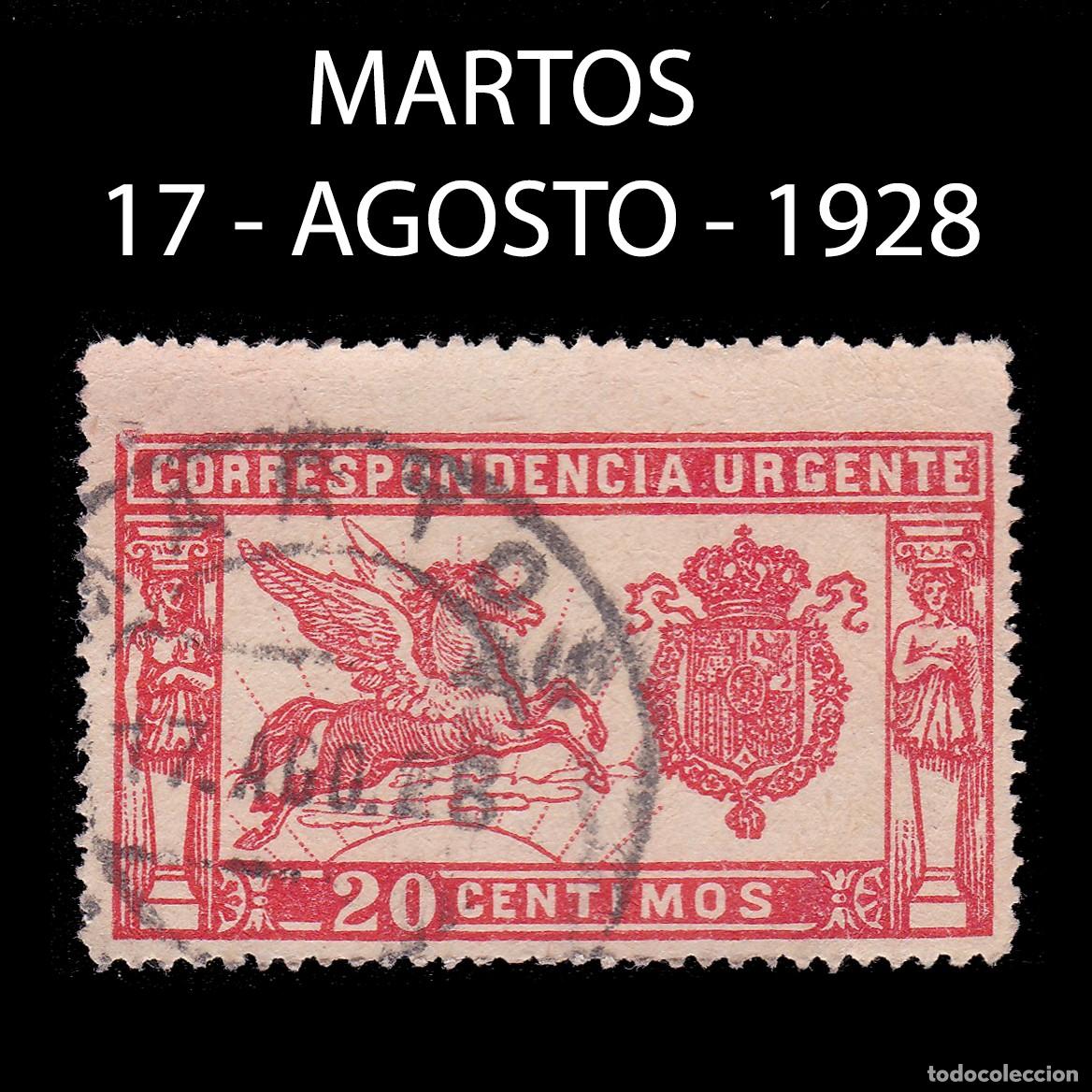 Sellos: ALFONSO XIII. 1925 Pegaso. 20c. MARTOS. Edifil 324A + OBSEQUIO