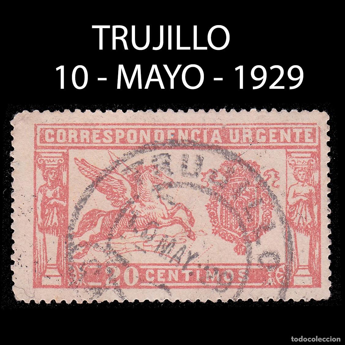 Sellos: ESPA&Ntilde;A. 1905 Pegaso. 20c.TRUJILLO. Edifil 256C + OBSEQUIO