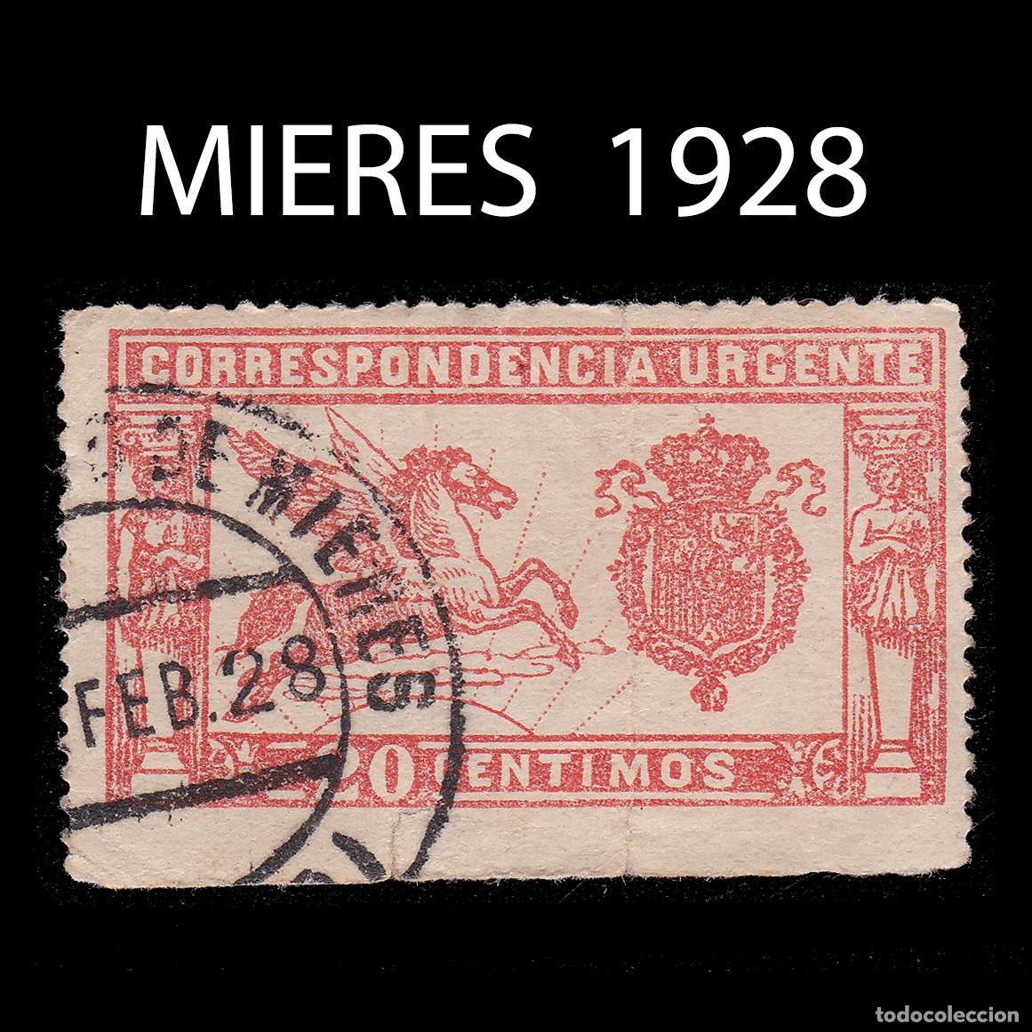 Sellos: ESPA&Ntilde;A. 1905 Pegaso. 20c. MIERES. Edifil 256C + OBSEQUIO