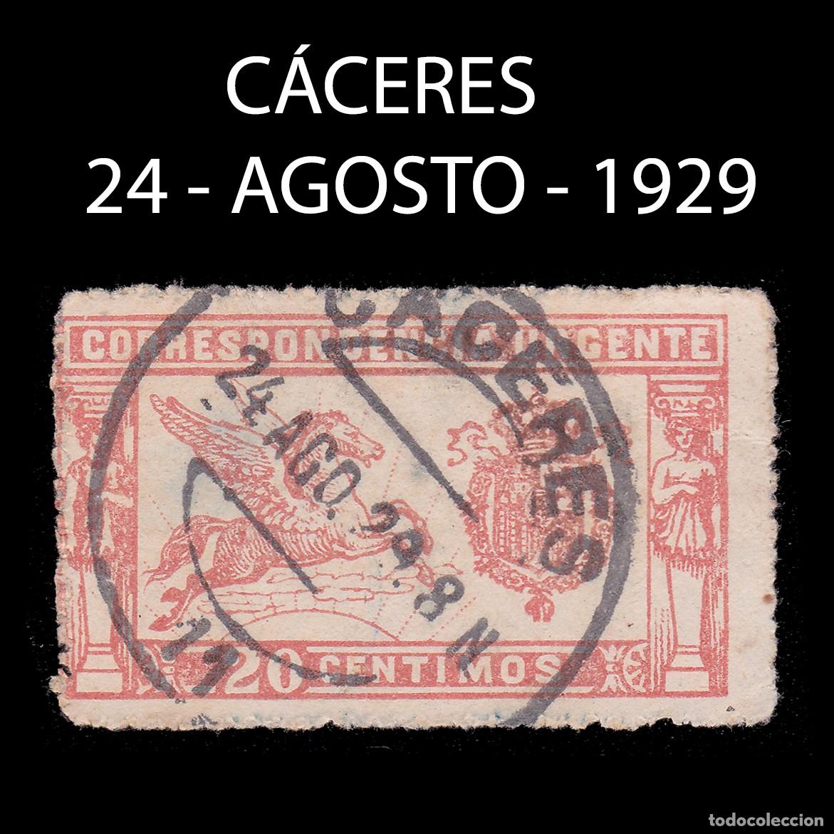 Sellos: ESPA&Ntilde;A. 1905 Pegaso. 20c.C&Aacute;CERES. Edifil 256C + OBSEQUIO