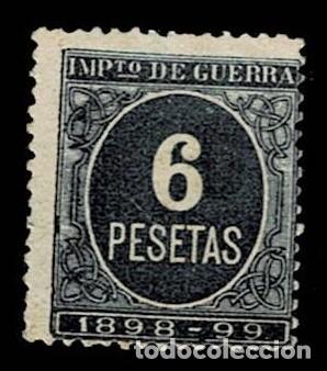 Sellos: 0552 IMPUESTO DE GUERRA A&ntilde;o 1898-1899 Valor 6 ptas Color AZUL Sin goma VER