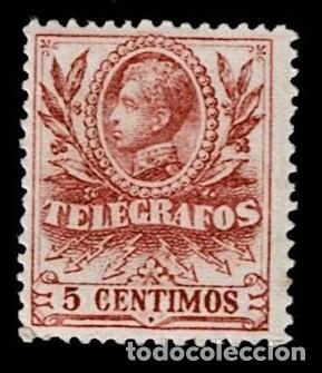Sellos: Espa&ntilde;a TELEGRAFOS A&ntilde;o 1905 Edifil n&ordm; 39 Valor 5 cts. Color CASTA&Ntilde;O ROJIZO Sin fijasellos Ver