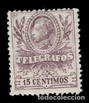 Sellos: Espa&ntilde;a TELEGRAFOS A&ntilde;o 1905 Edifil n&ordm; 41 Valor 15 cts. Color LILA Con fijasellos Ver