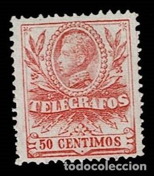 Sellos: Espa&ntilde;a TELEGRAFOS A&ntilde;o 1905 Edifil n&ordm; 43 Valor 50 cts. Color ROJO Sin fijasellos Ver