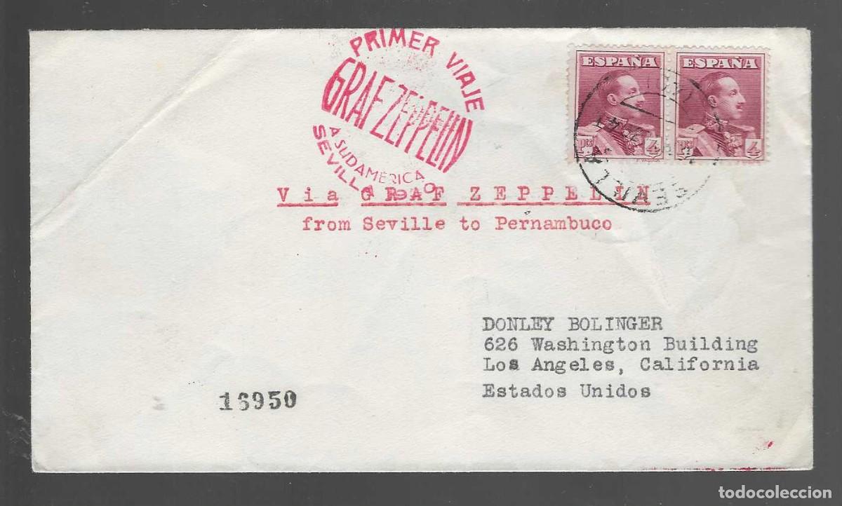 Sellos: CARTA CIRCULADA, VIA GRAN ZEPPELIN- FROM SEVILLE TO PERNAMBUCO- SELLOS PAREJA 4 PTAS-VER FOTOS