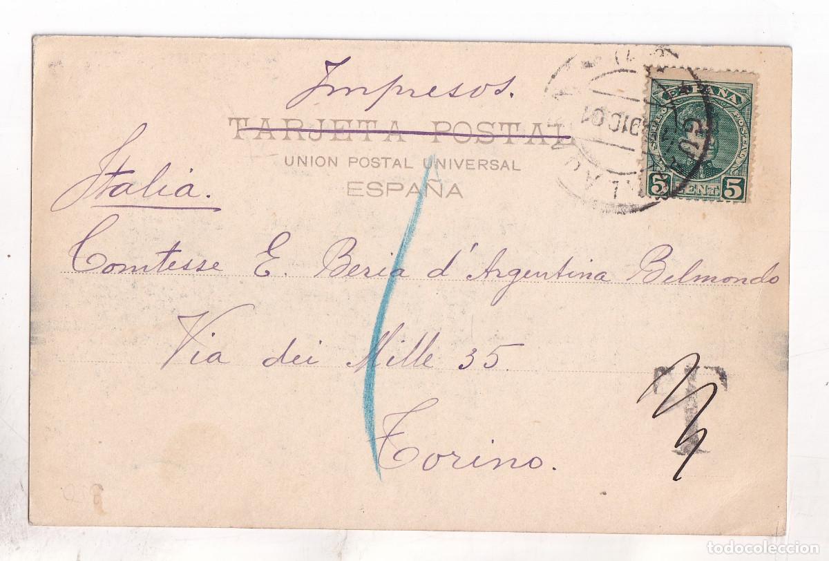 Sellos: POSTAL DE EL ESCORIAL. IMPRESOS GUADALAJARA. 1901. A ITALIA. TASADA Y TASA ANULADA. RARA