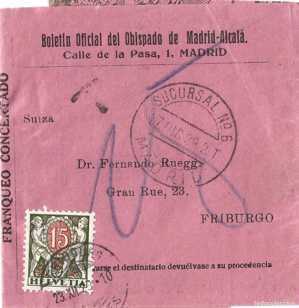 Sellos: 1929 carta faja prensa franqueo concertado Madrid a Alemania, Enviada sin franqueo FRANQUEO INSUFIC