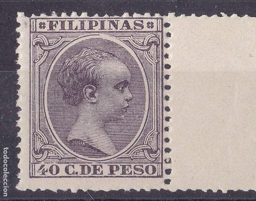 Sellos: AA3-CLASICOS FILIPINAS Alfonso XIII Pel&oacute;n 40 Cts Edifil 129 Nuevo ** Sin Fijasellos. LUJO