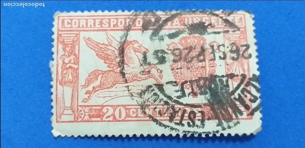 Sellos: Usado. A&ntilde;o 1905. Pegaso. EDIFIL n&ordm; 256. Matasello. Numeracion trasera.