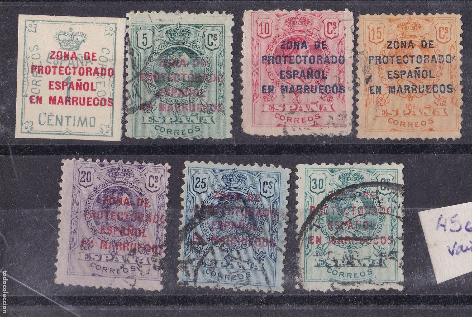 Sellos: FC-220- Alfonso XIII MARRUECOS . x 7 Sellos . Incluye Edifil 63. Sin Defectos