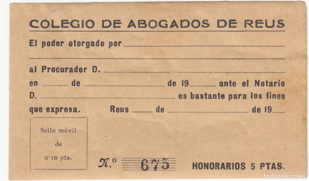 Sellos: SELLO BASTANTEO COLEGIO ABOGADOS REUS HONORARIOS 5 PTAS NUEVO CON GOMA ORIGINAL