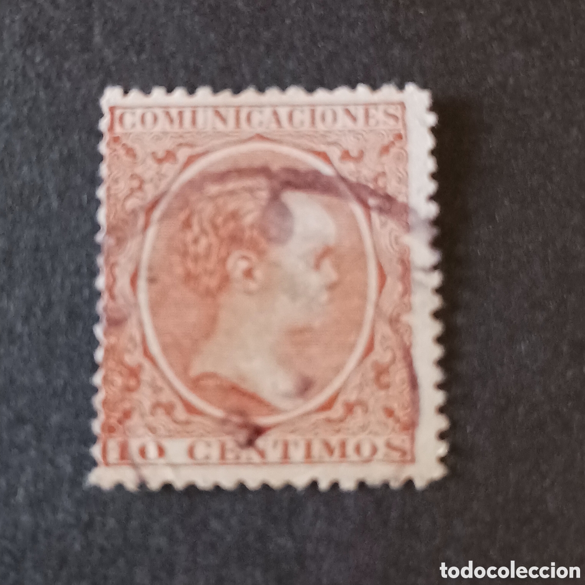 Sellos: Sello num.217, 10 c.Alfonso XIII, casta&ntilde;o amar.