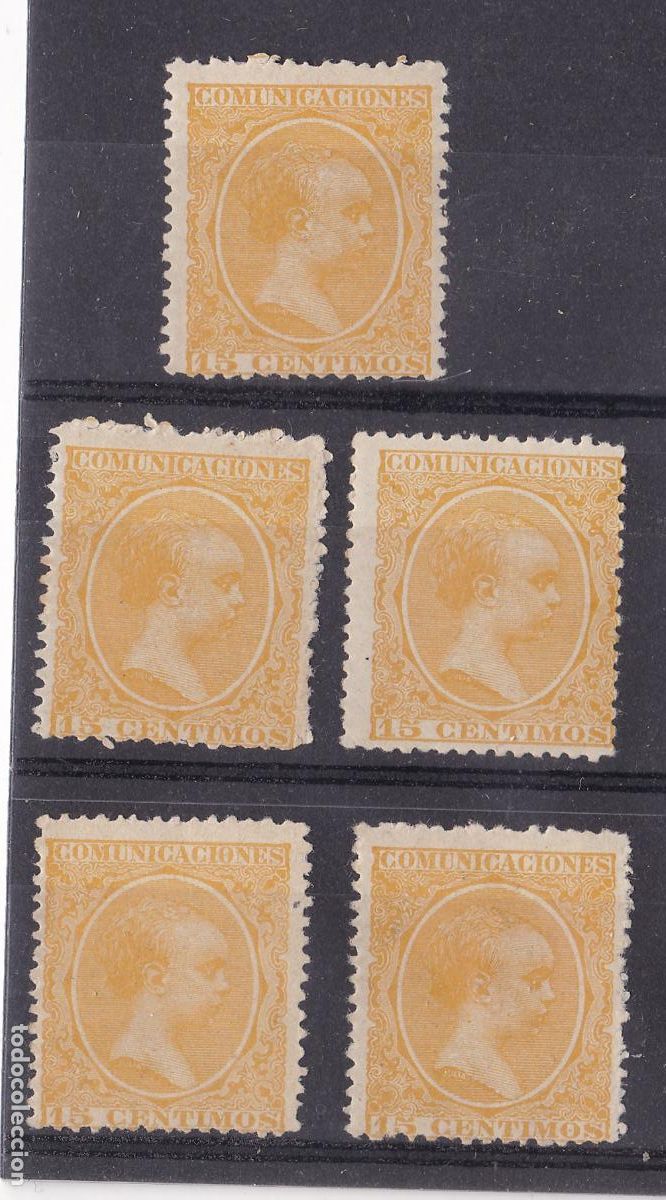 Sellos: FC-123- Alfonso XIII Pel&oacute;n OFICIAL Edifil 229 x 5 Sellos Nuevos * Ligera Se&ntilde;al Fijasellos +80 euros