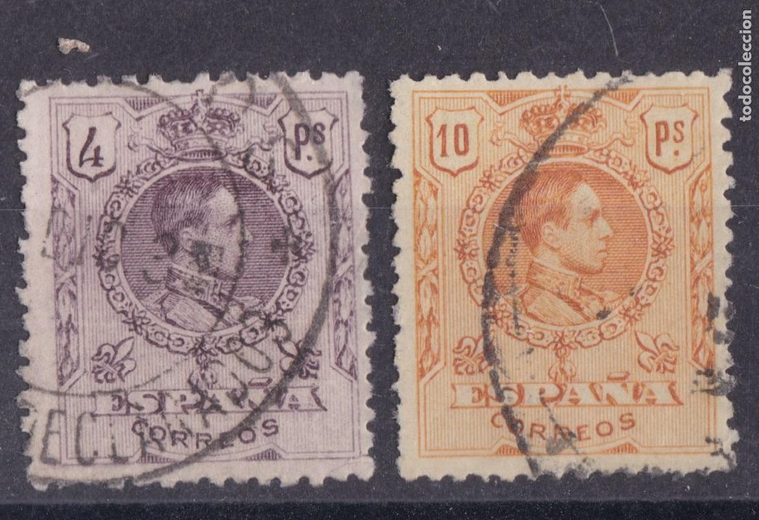 Sellos: AA6-Alfonso XIII Medall&oacute;n 4 y 10 Ptas . Usados . LUJO