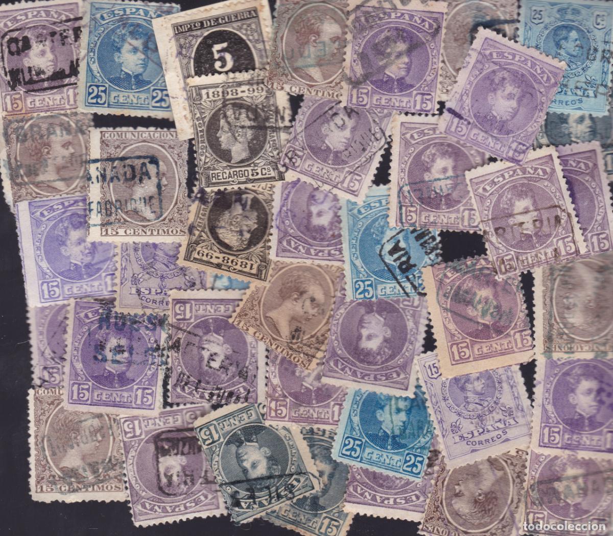 Sellos: FC-27- Alfonso XIII Lote 150 Sellos Matasellos CARTERIA