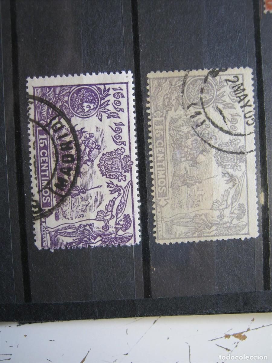 Sellos: ALFONSO XIII QUIJOTE EDIFIL 259 VIOLETA Y OTRO GRIS LEER.