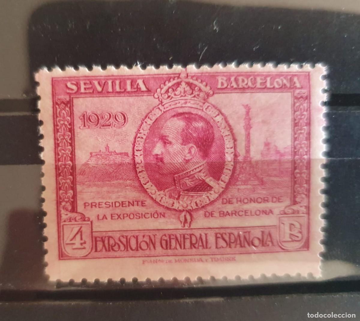 Stamps: EDIFIL 445 ** LILA ROSACEO 4 PESETAS ESPA&Ntilde;A 1929