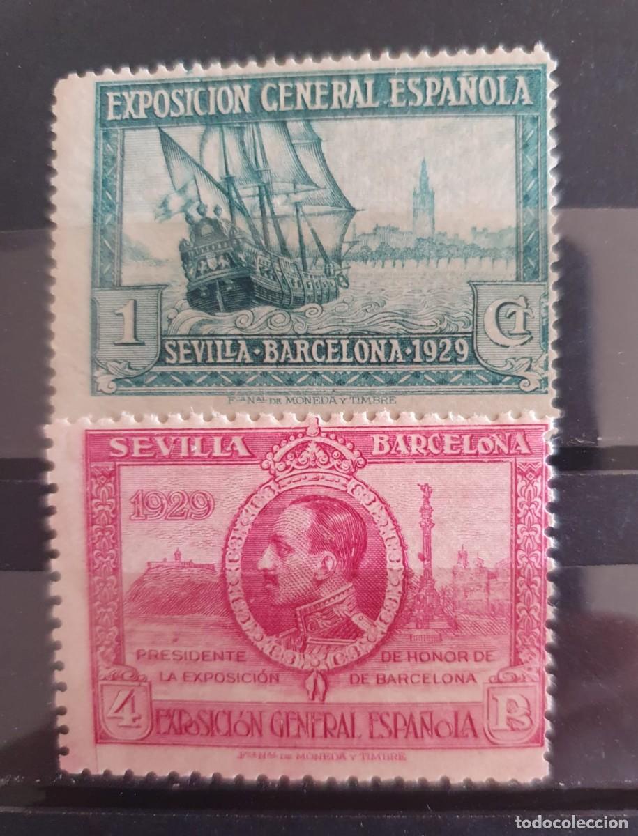 Stamps: EDIFIL 434 ** + 445 ** LILA ROSACEO 4 PESETAS ESPA&Ntilde;A 1929