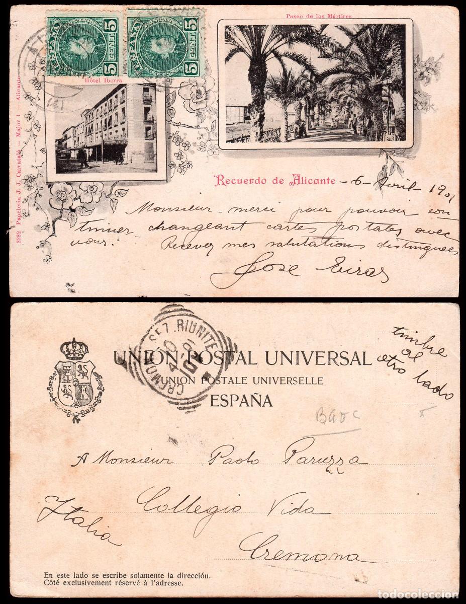 Sellos: Alicante - Edi o TP 242(2) - Postal &rdquo;Recuerdo de Alicante&rdquo; circulada