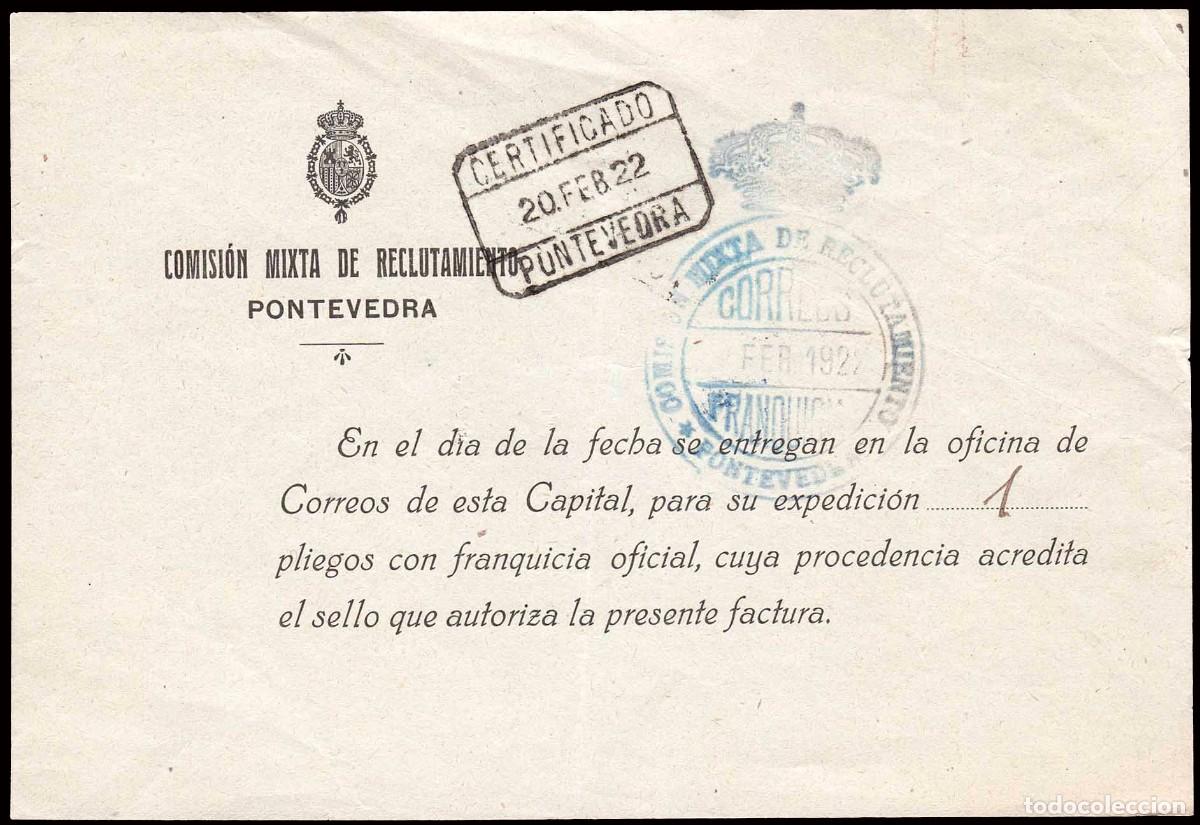 Sellos: Pontevedra - 1922 - Documento &rdquo;Comisi&oacute;n Mixta de Reclutamiento Pontevedra&rdquo; + franquicia