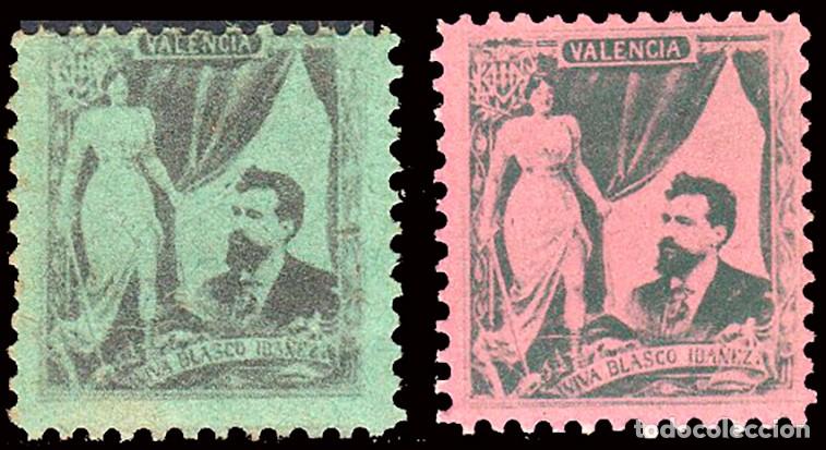 Sellos: Espa&ntilde;a - Vi&ntilde;etas Nacionalista - S/Cat (*) - 2 valores - &rdquo;Blasco Iba&ntilde;ez -Valencia&rdquo; papel rosa y verde