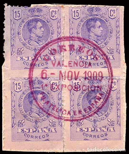 Sellos: Espa&ntilde;a - Edi o 270 Bl. 4 - Fragmento Mat &rdquo;Correos Valencia - 1&ordm; Exposici&oacute;n Filat&eacute;lica en Espa&ntilde;a&rdquo;