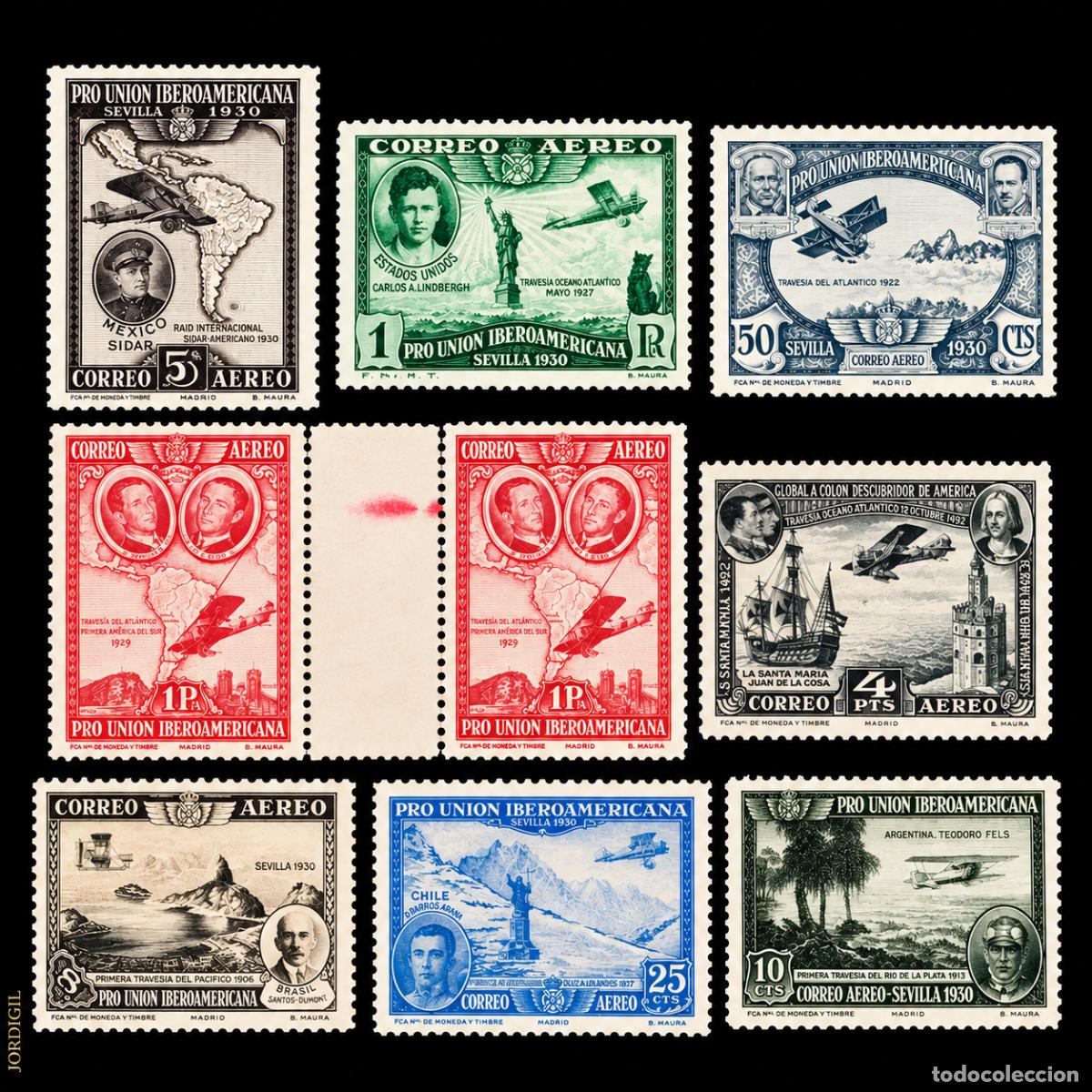 Sellos: Edifil 583-591 ** SIN FIJA SELLOS MNH 1 con fijasellos Espa&ntilde;a a&ntilde;o 1931 Pro Union Iberoamericana