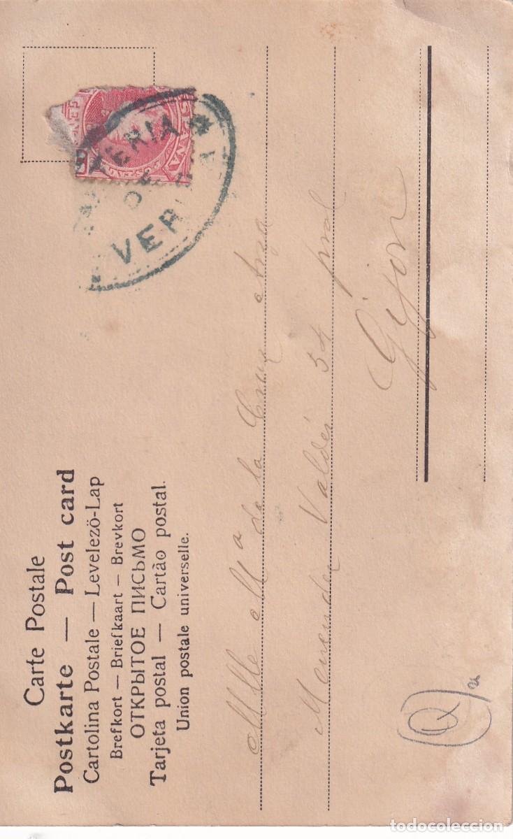 Sellos: Postal con letra L circulada con rara carteria de Veri&ntilde;a Asturias.